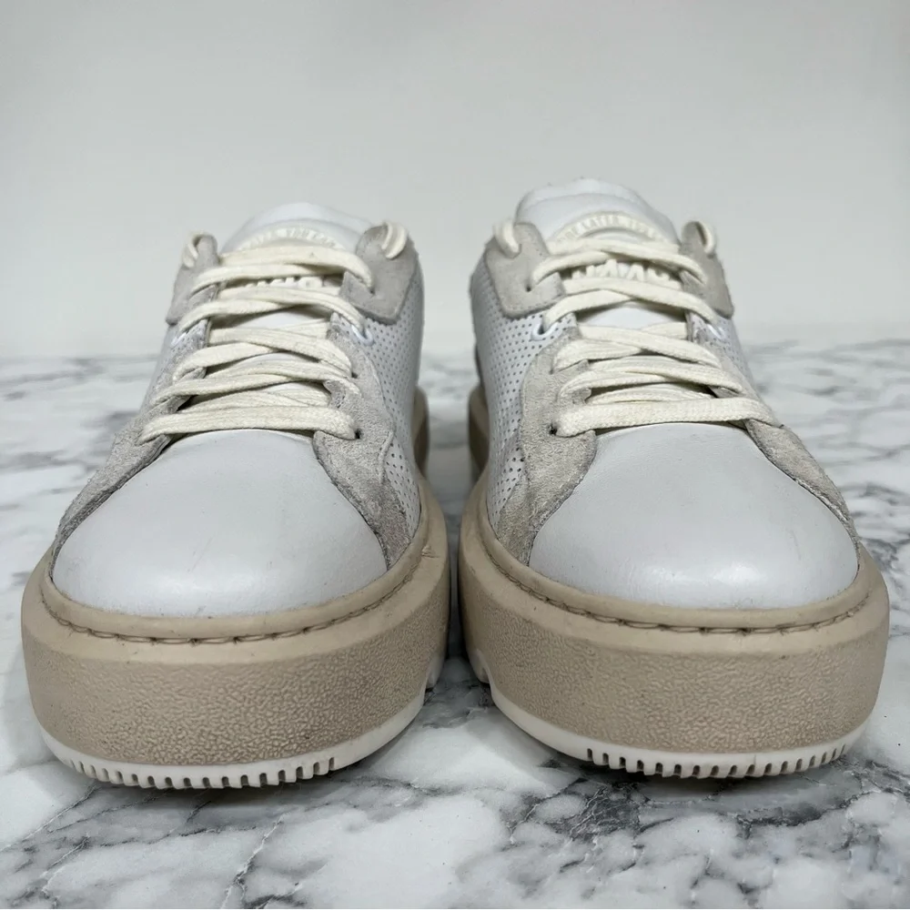P448 Aerial Sneakers Perforated White Leather Woman’s Size 38 US 7.5/8